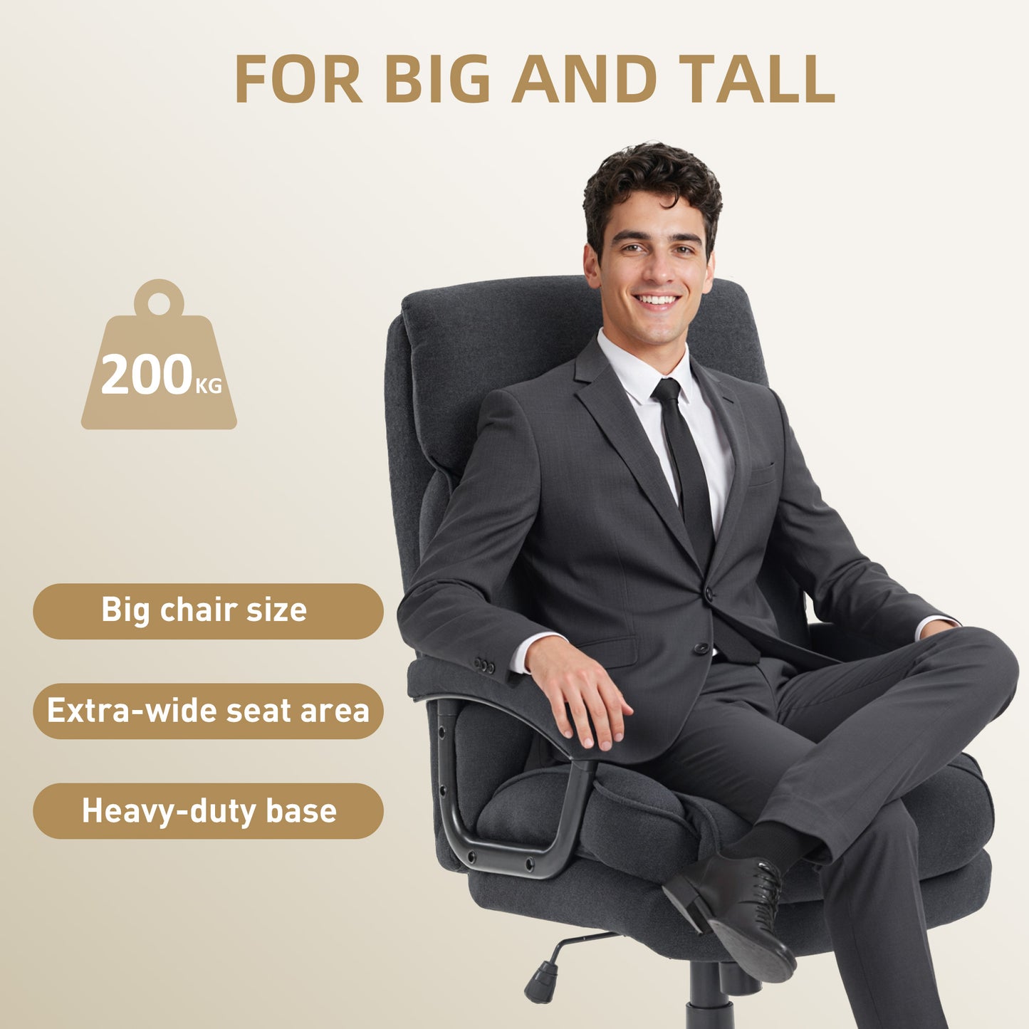 HOMCOM Big & Tall Heavy-Duty Executive Office Chair, 200kg Capacity, Black