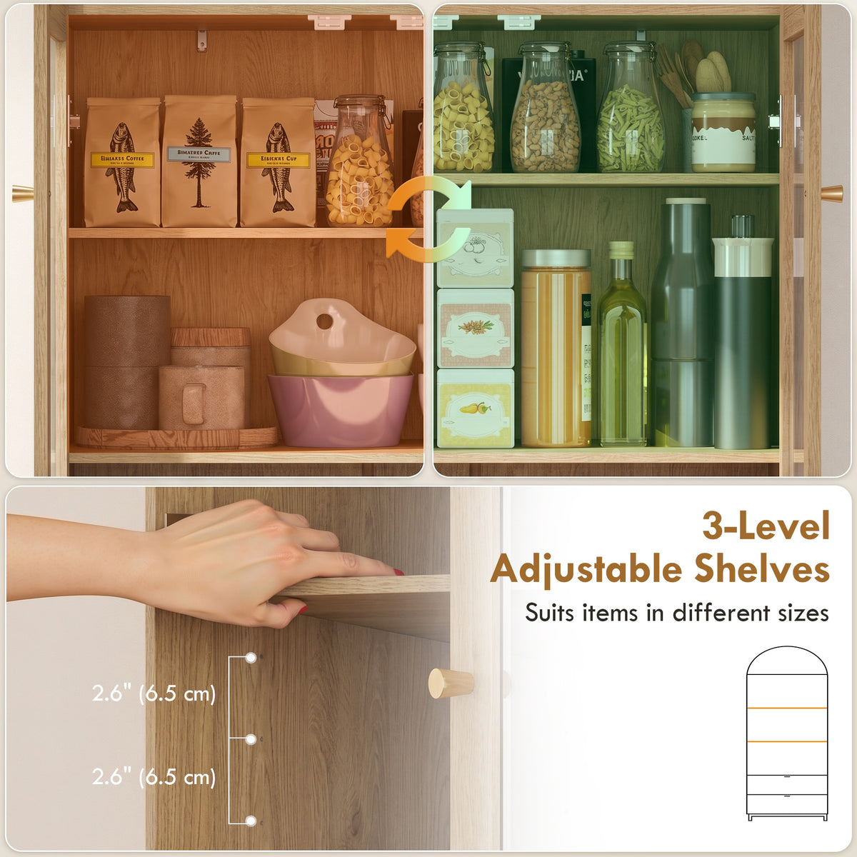Farmhouse Kitchen Storage Cabinet with 2 Drawers – 31"W x 71"H