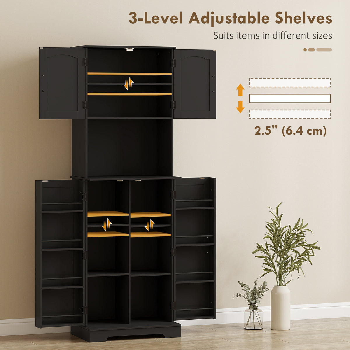 Farmhouse Kitchen Storage Cabinet with Adjustable Shelves – 24"W x 71"H