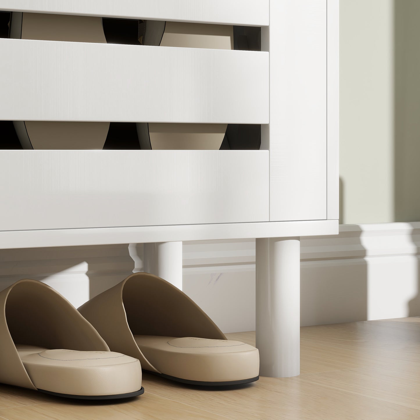 Modern Narrow White Shoe Storage Cabinet with 3 Flip Drawers, Adjustable Shelves