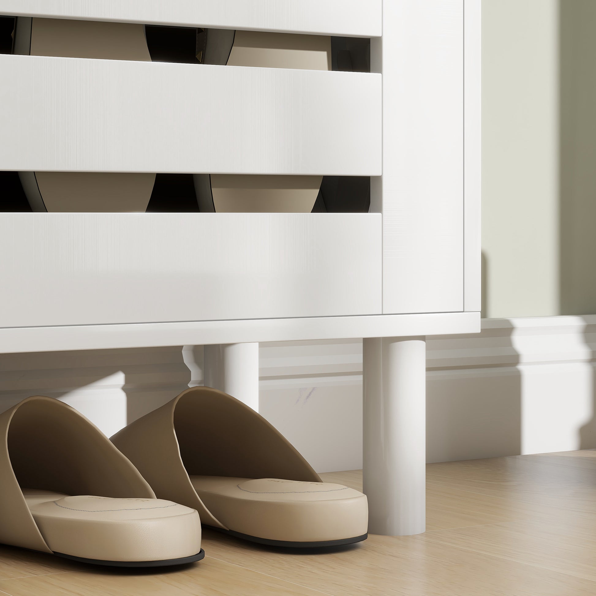 Modern Narrow White Shoe Storage Cabinet with 3 Flip Drawers, Adjustable Shelves