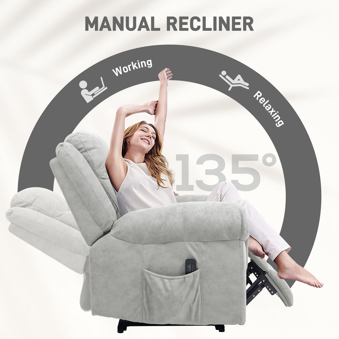 HOMCOM Manual Recliner Chair with Vibration Massage, Side Pockets, Grey Microfibre