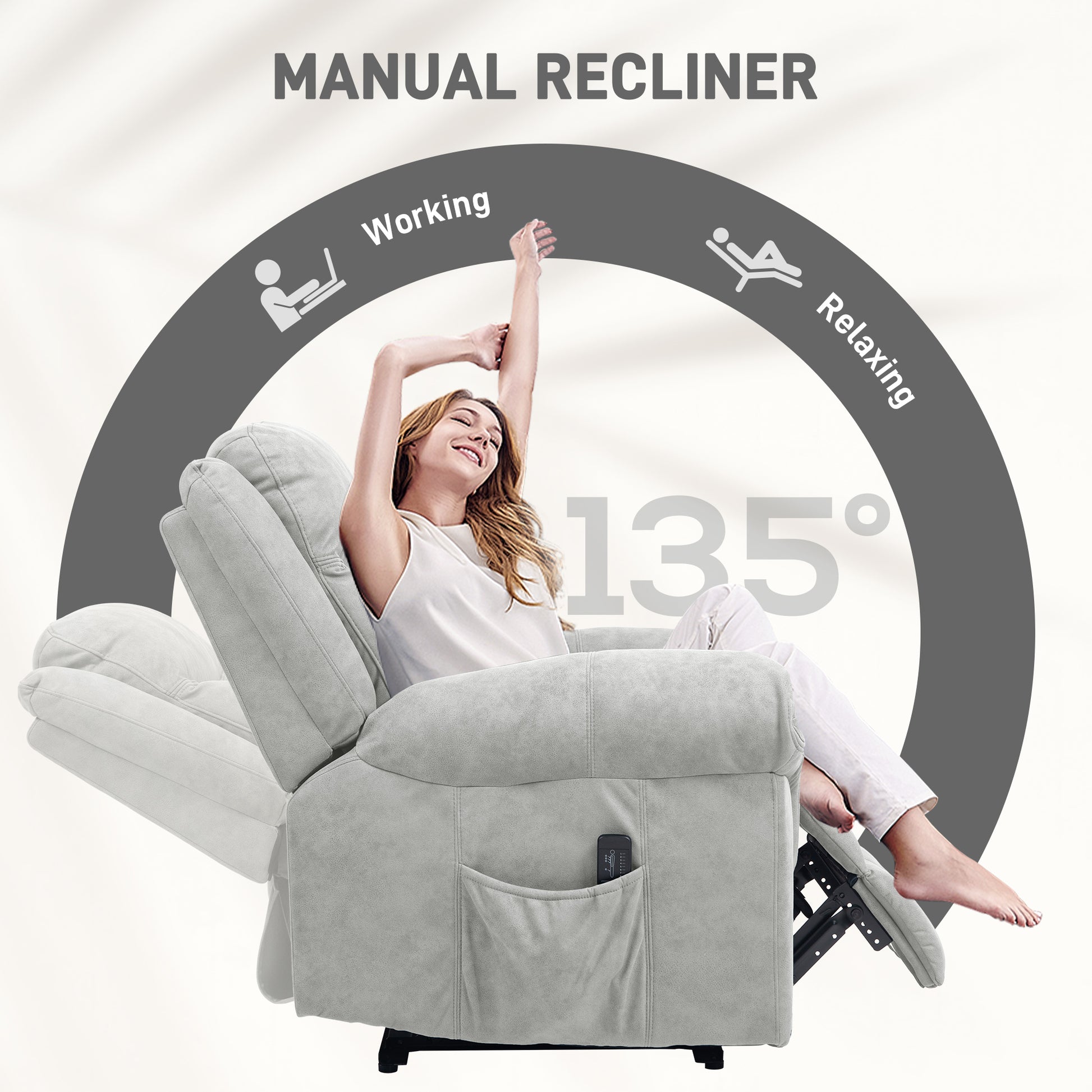 HOMCOM Manual Recliner Chair with Vibration Massage, Side Pockets, Grey Microfibre