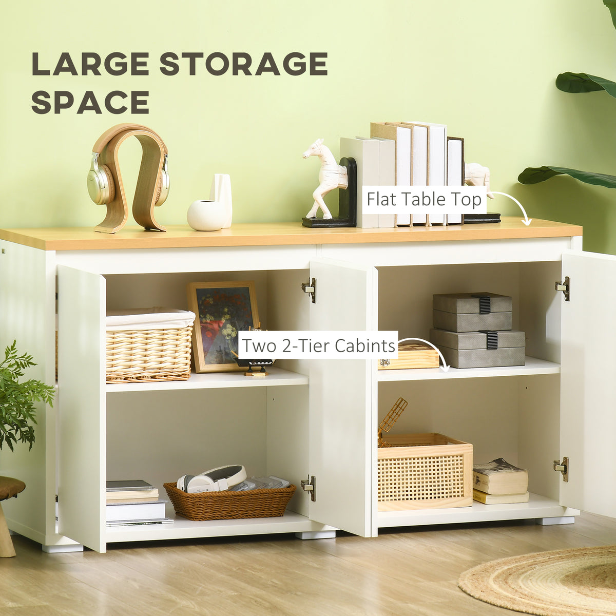 Sideboard with 2 Double Doors and Adjustable Shelves – 55"W x 30"H
