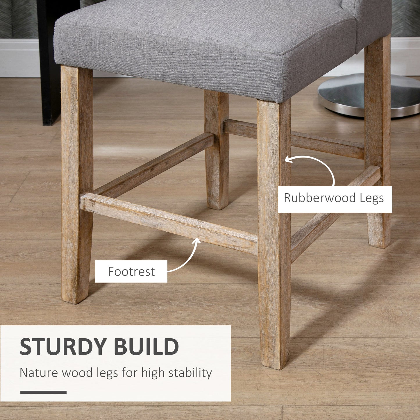 HOMCOM Modern Tufted Counter Stools Set of 2, Grey Upholstered