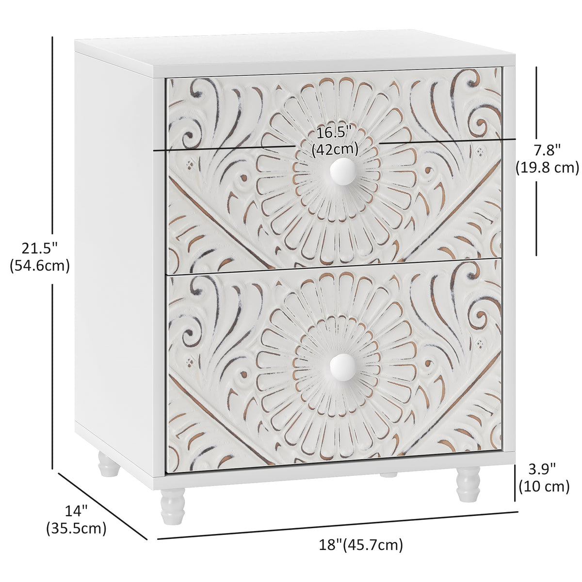 Mid-Century 2-Drawer Nightstand – 18"W x 21"H