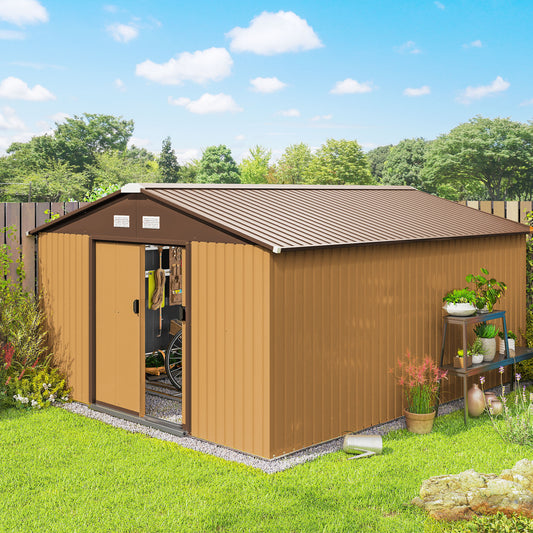 11' x 13'Garden Storage Shed w/ Foundation Kit Metal Tool Storage House w/ Double Doors – Yellow