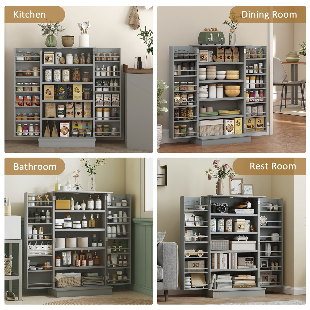2-Door Kitchen Pantry Cabinet with 5-tier Shelving – 24"W x 41"H