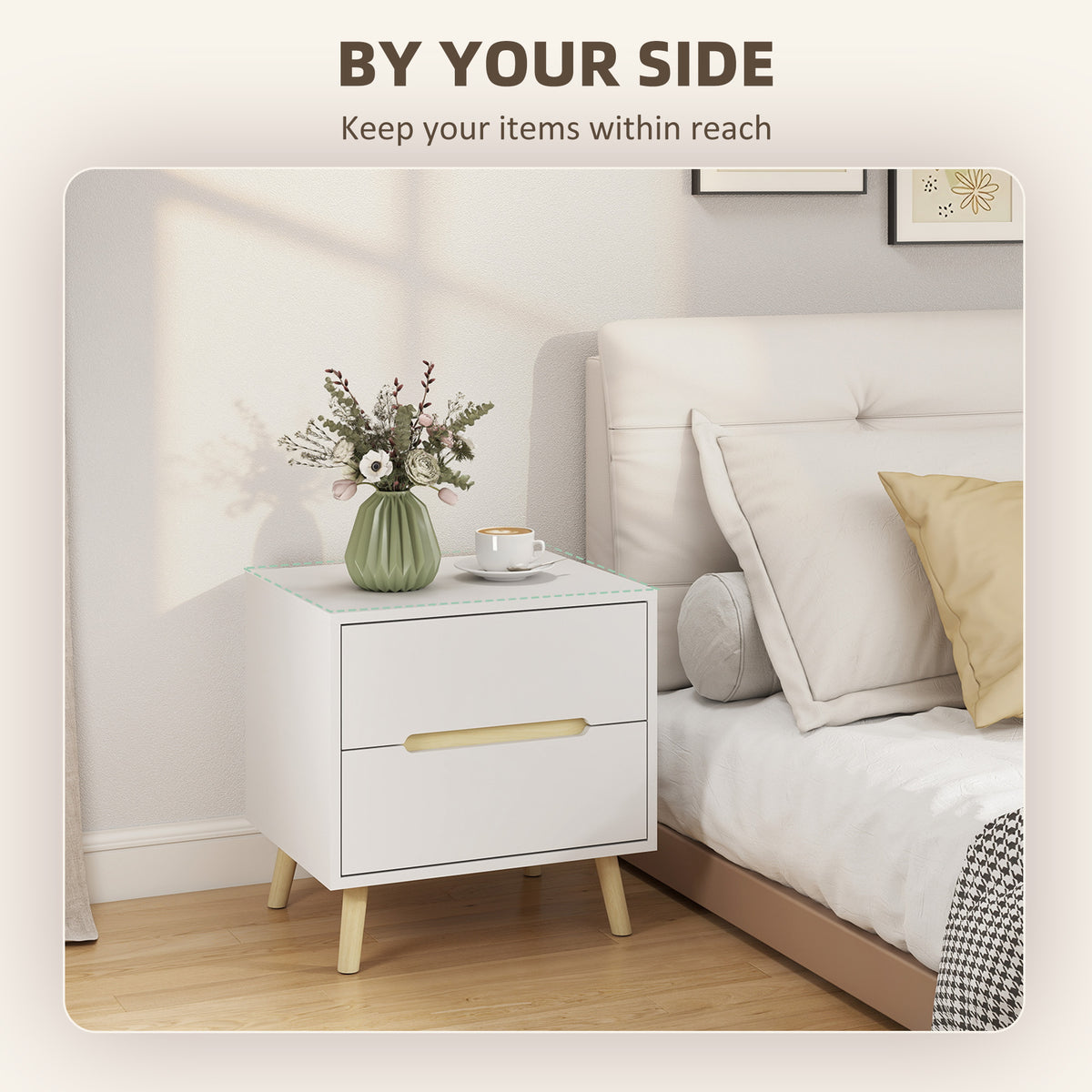 2-Drawer Nightstands with Solid Wood Legs, Set of 2 – 20"W x 20"H