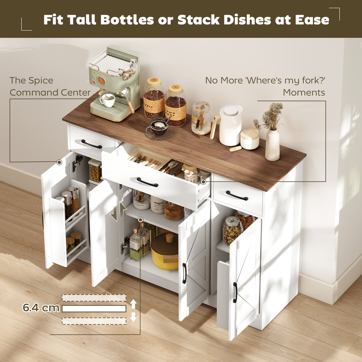 Buffet Cabinet with Soft-Close Hinges – 47"W x 34"H