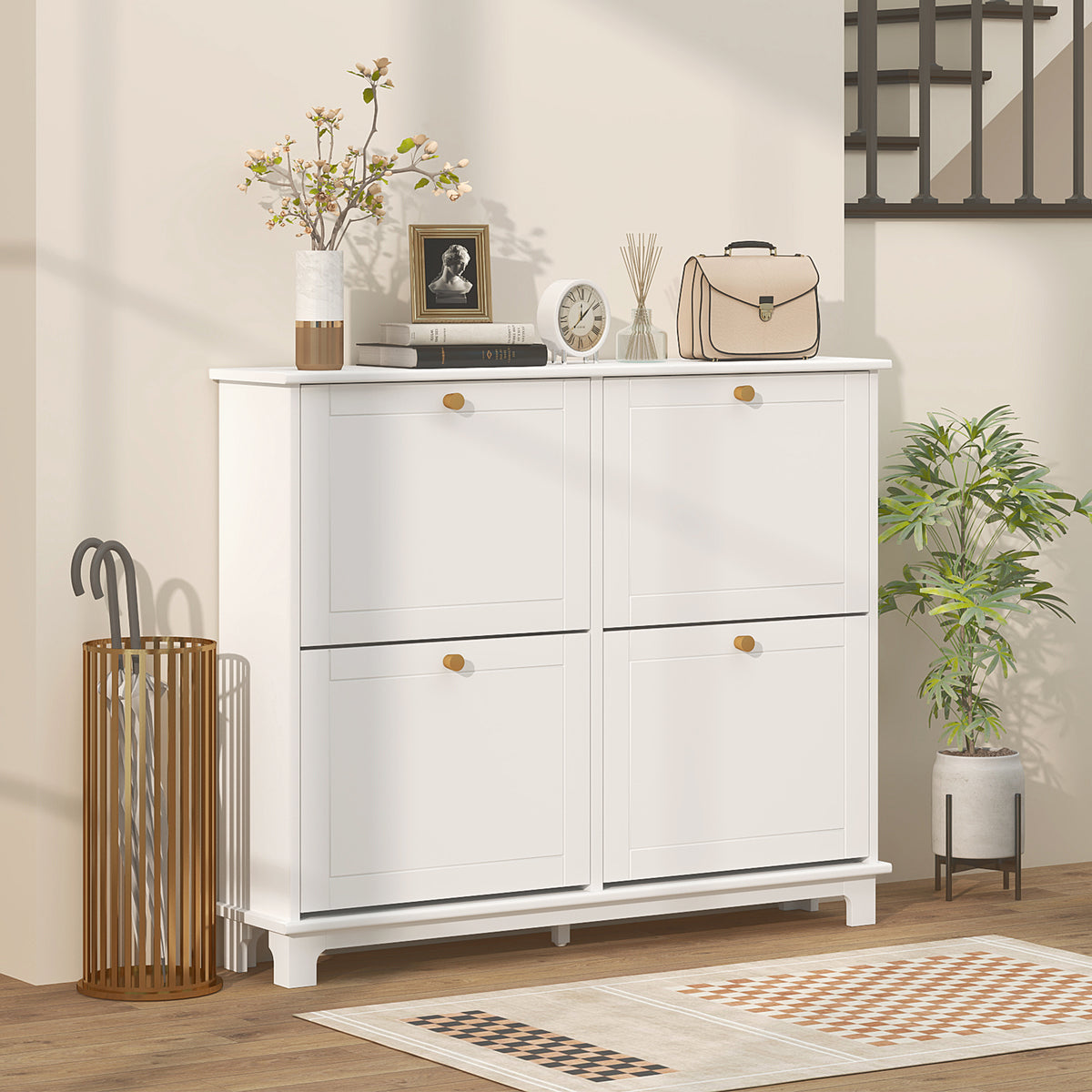 Modern Narrow Shoe Cabinet with 4 Flip Drawers – 47"W x 34"H
