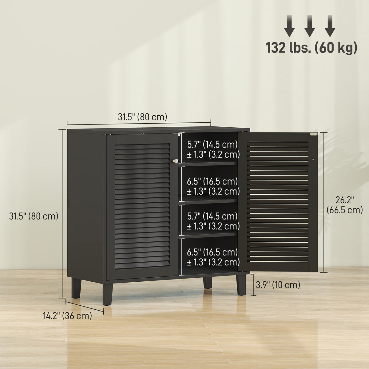 Shoe Cabinet with Adjustable Shelves – 31"W x 31"H