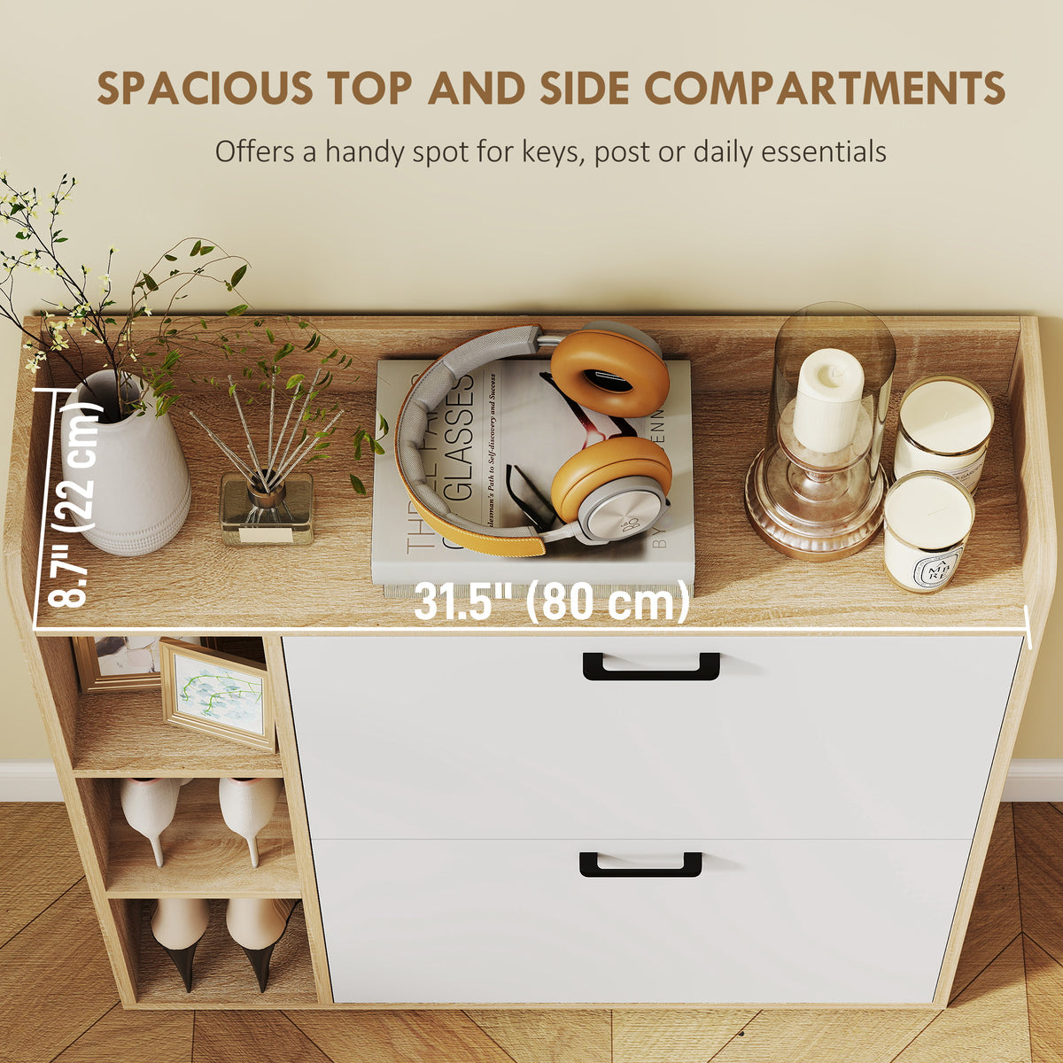Shoe Cabinet with 2 Flip Drawers – 33"W x 36"H