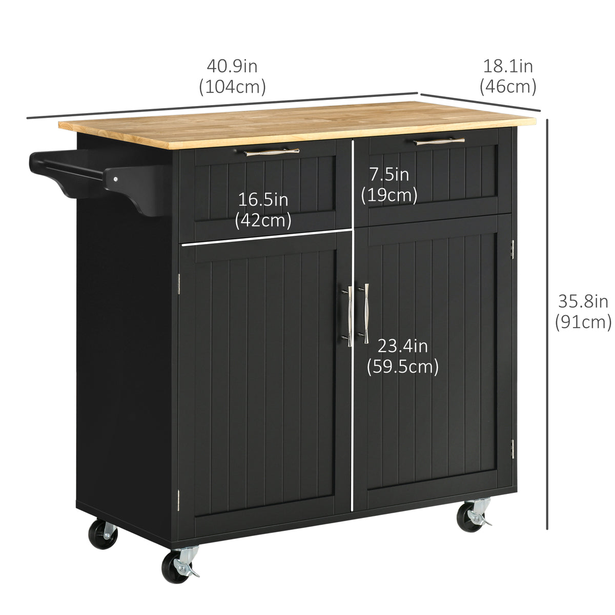 Kitchen Cart on Wheels with 2 Storage Drawers – 41"W x 36"H