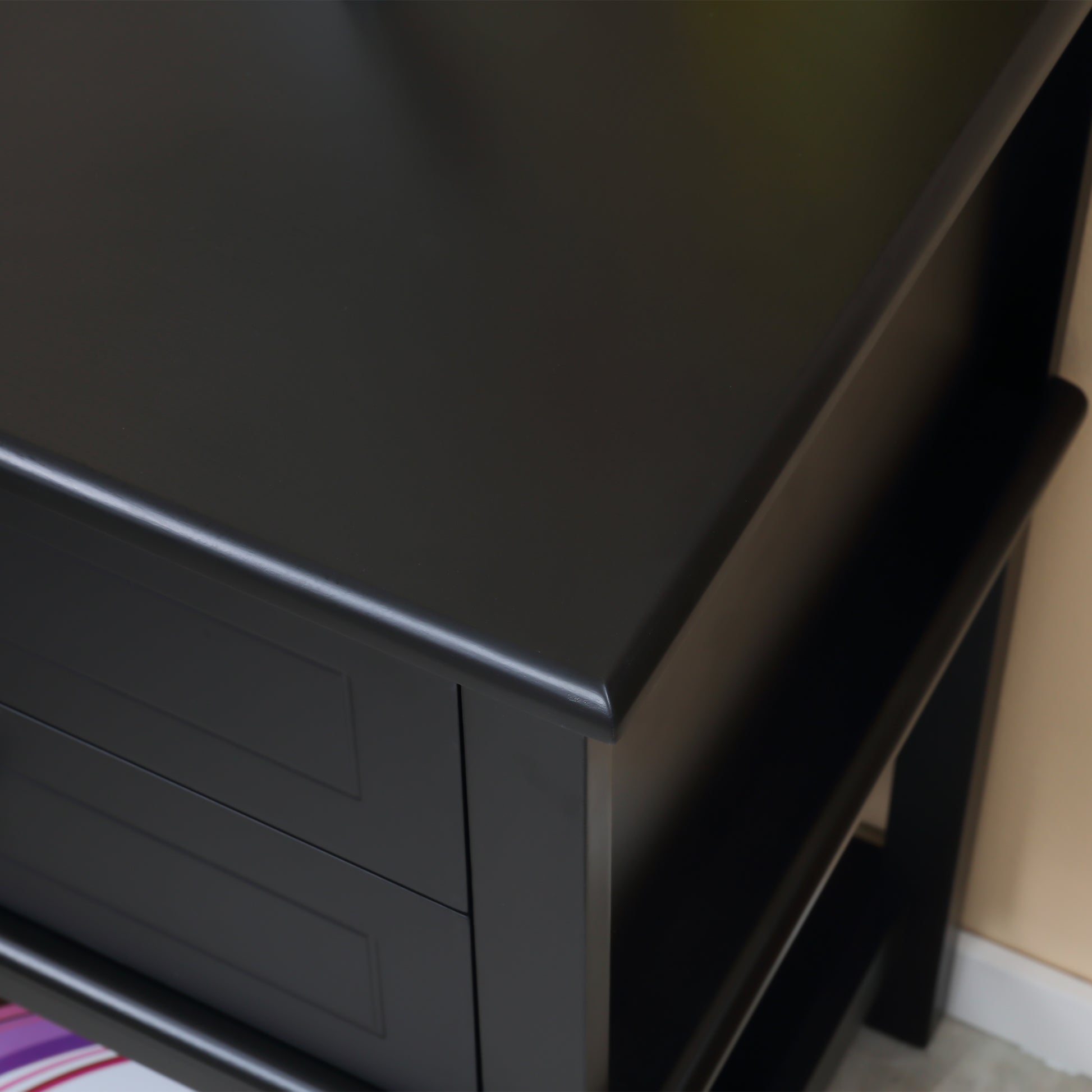 HOMCOM Modern Black Sofa Side Table with Drawers & Storage Shelf