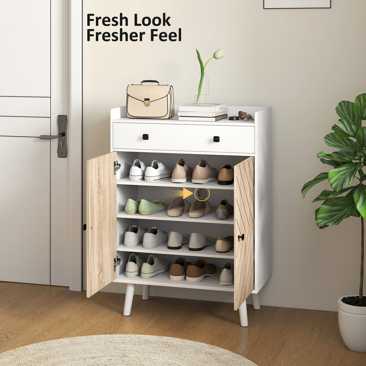 Modern Entryway Shoe Cabinet with Adjustable Shelves – 28"W x 38"H