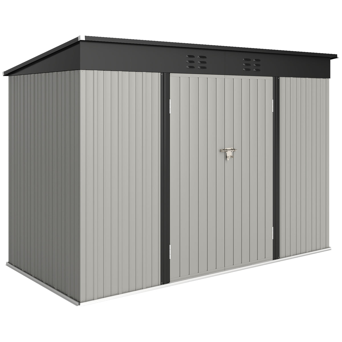 9' x 4' Galvanized Steel Garden Storage Shed with Lockable Doors, Gloves and 2 Air Vents for Backyard, Patio, Lawn – Grey