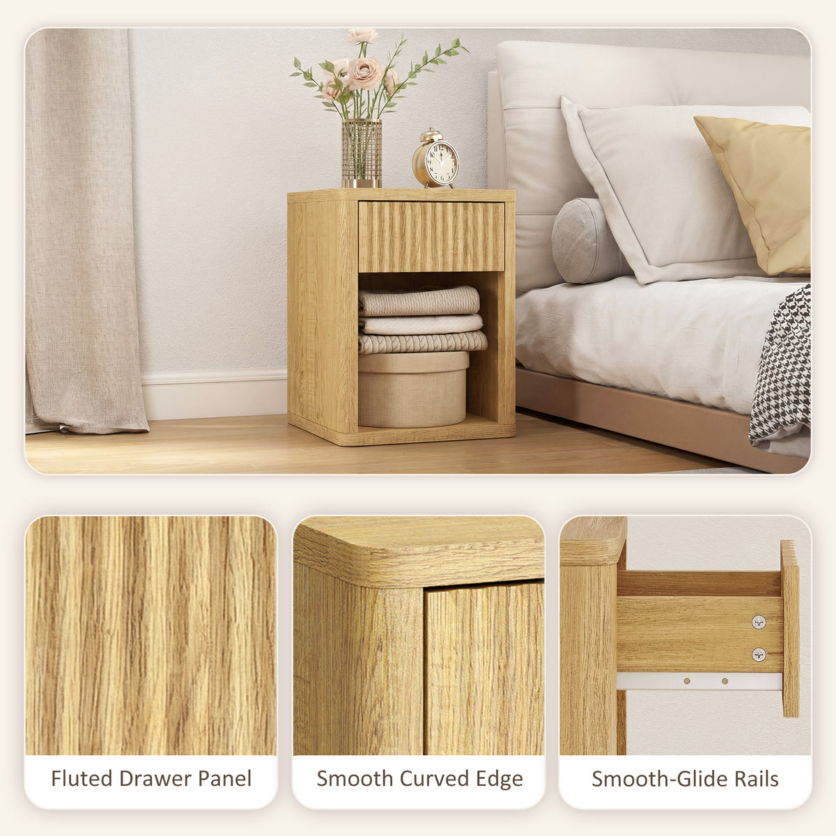 Nightstands with Drawer and Open Shelf, Set of 2 – 16"W x 20"H