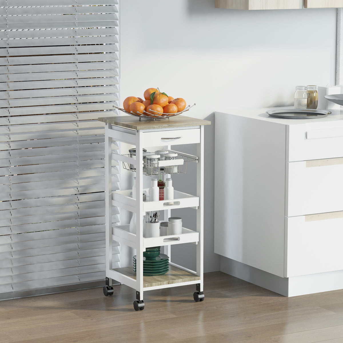 Rolling Kitchen Island Cart with Drawer – 15"W x 32"H