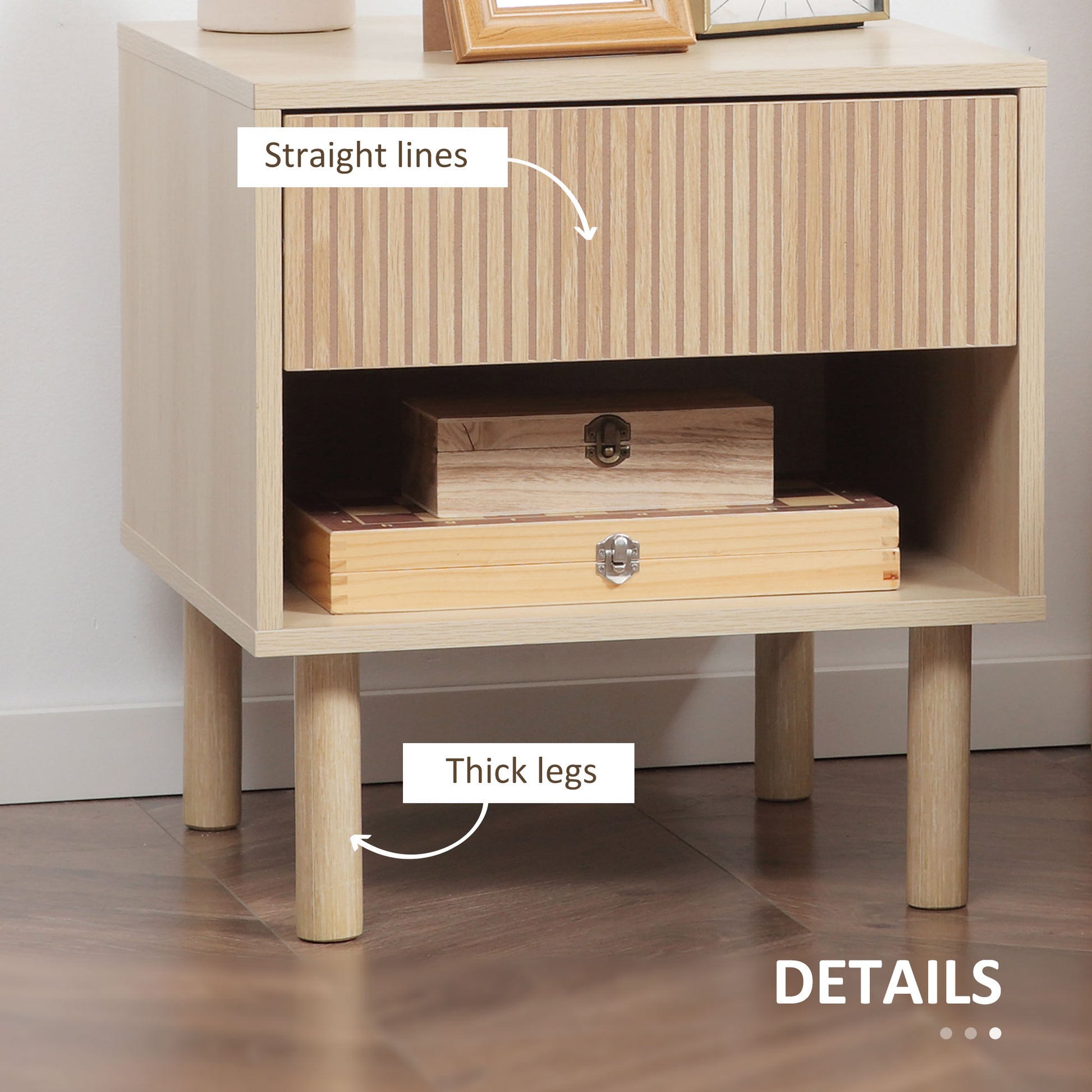 HOMCOM 2-Piece Modern Natural Wood Nightstands with Storage Drawer Shelf