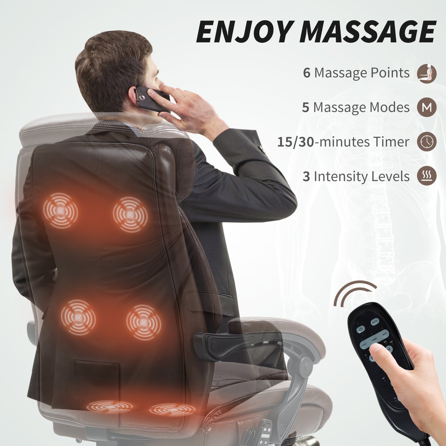 HOMCOM 6-Point Massage Ergonomic Office Chair with Reclining Footrest & Side Pocket