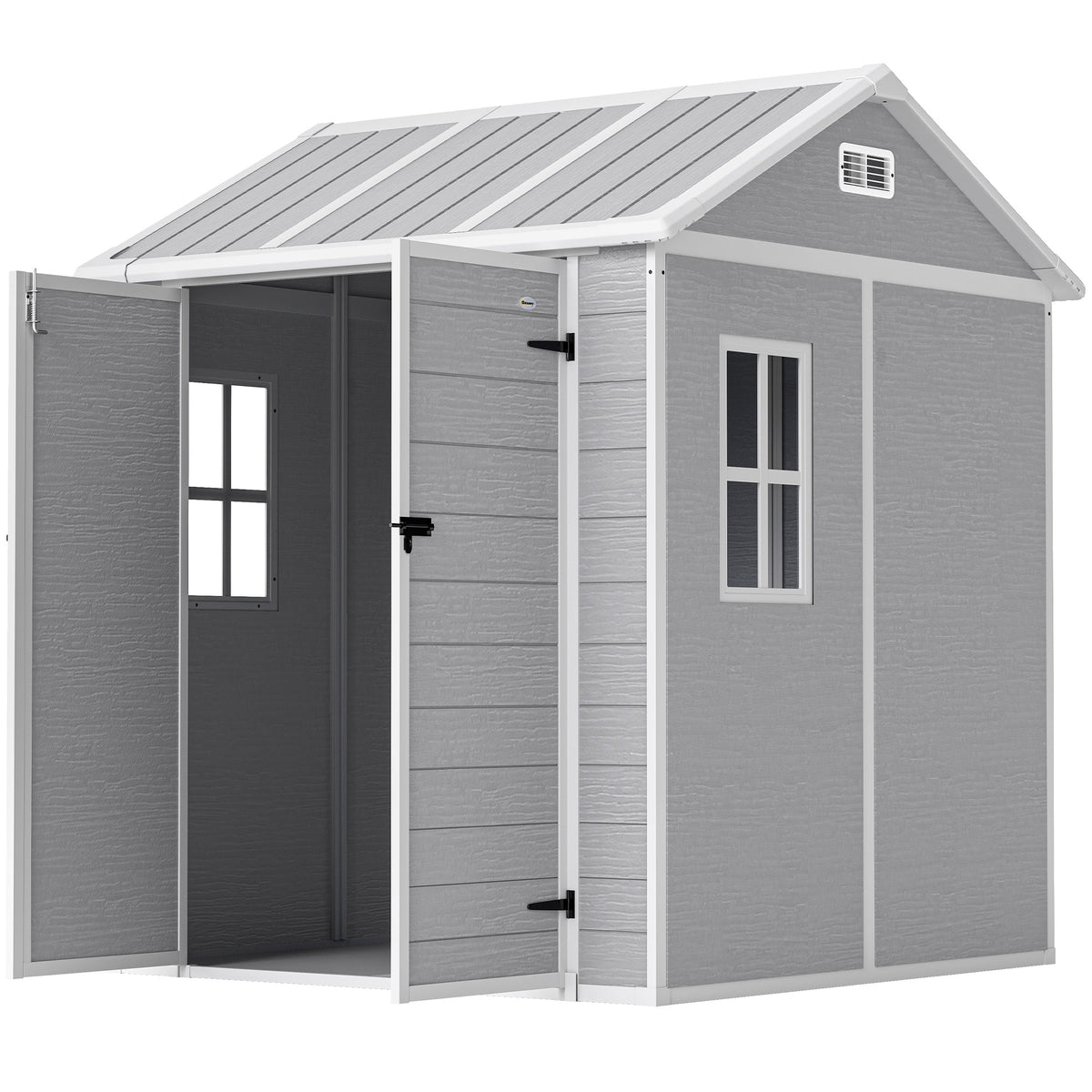 6' x 6' Resin Outdoor Storage Shed with Floor, Window, Lockable Doors and Vents for Backyard Patio Lawn