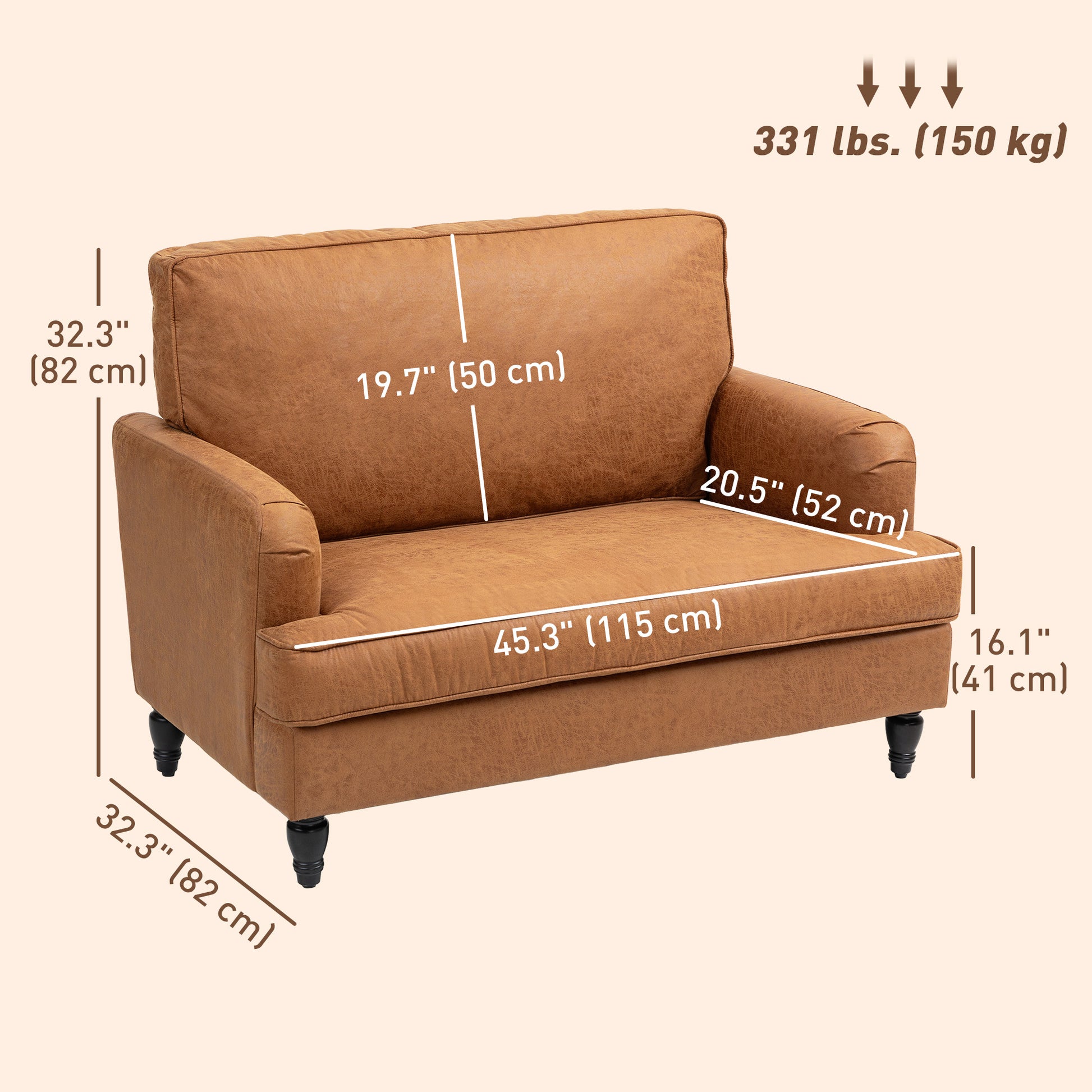 HOMCOM Modern Microfiber Accent Armchair, Wide Comfy Seat & Turned Legs, Brown