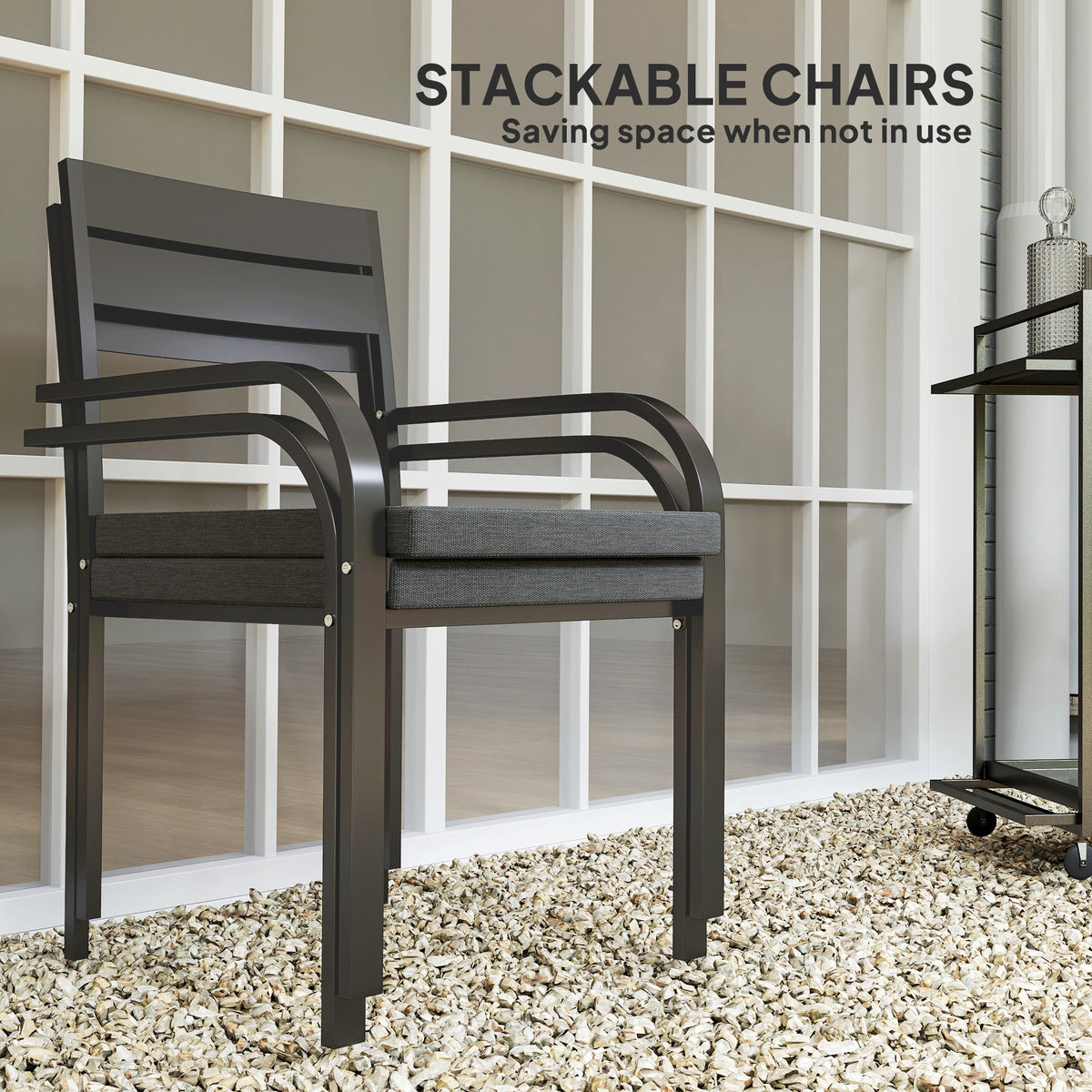 2 Piece Outdoor Dining Chairs with Aluminum Frame, Soft Cushion, for Deck, Garden, Balcony, Poolside
