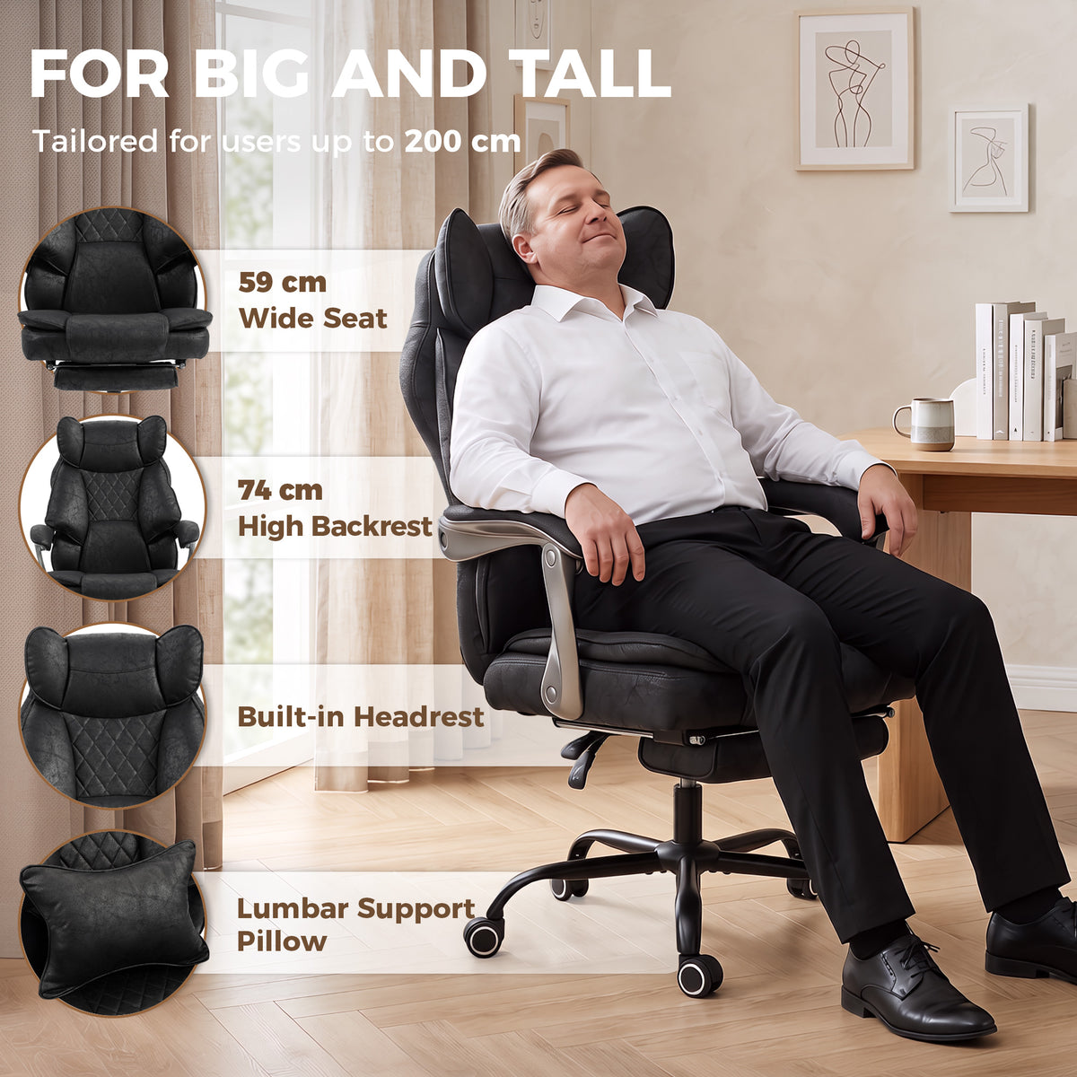 Executive Office Chair, Leathaire Big and Tall Office Chair 400 lbs with Wide Seat, Black