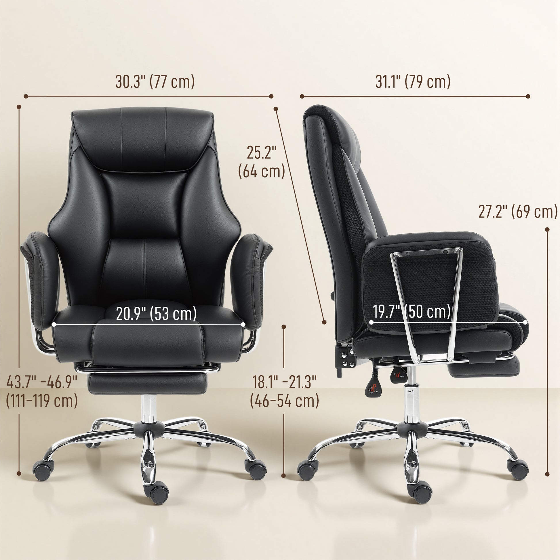 HOMCOM Executive Reclining Office Chair: Overstuffed PU Leather, Footrest, Swivel Wheels