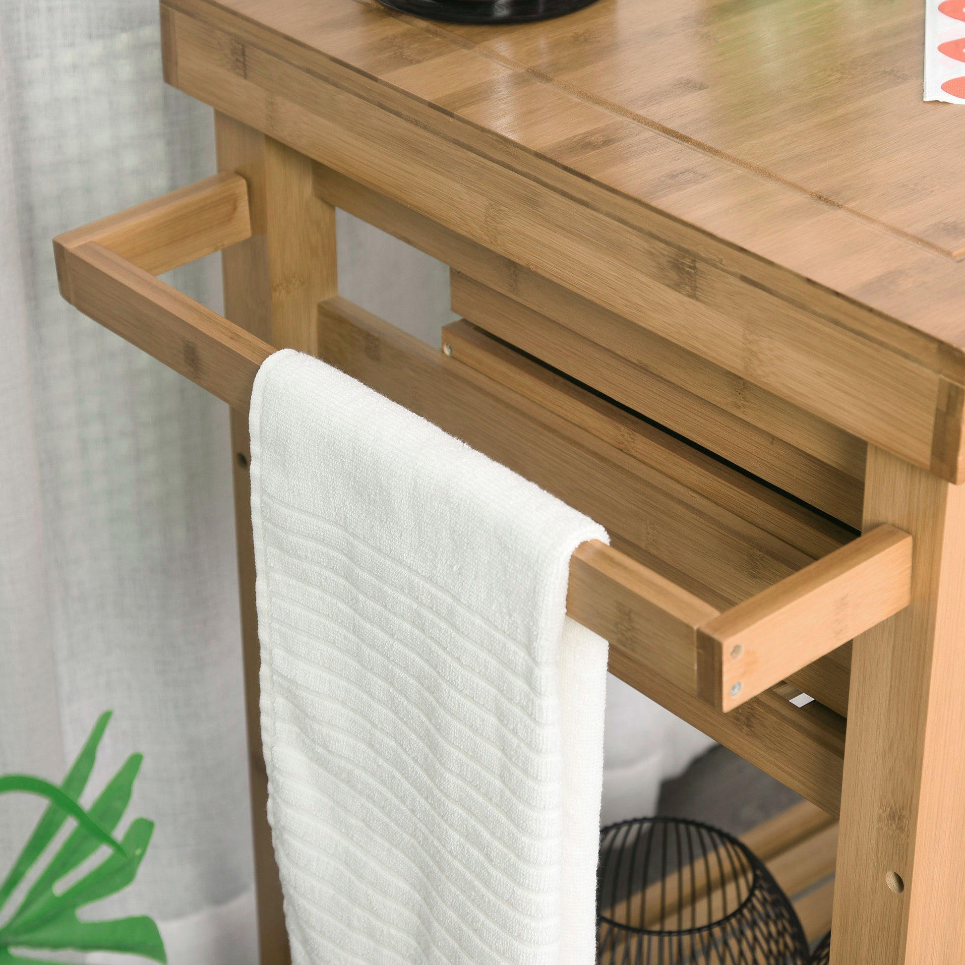 HOMCOM Bamboo Rolling Kitchen Island Trolley with Drawers & Shelves
