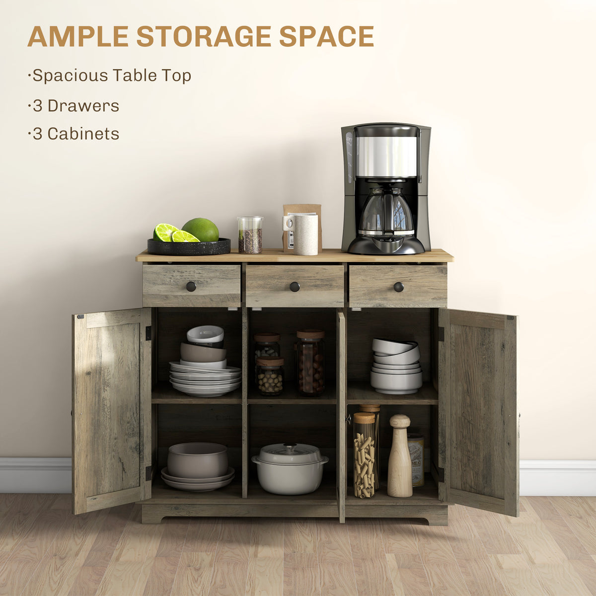 Buffet Cabinet with Storage Cabinets – 40"W x 34"H