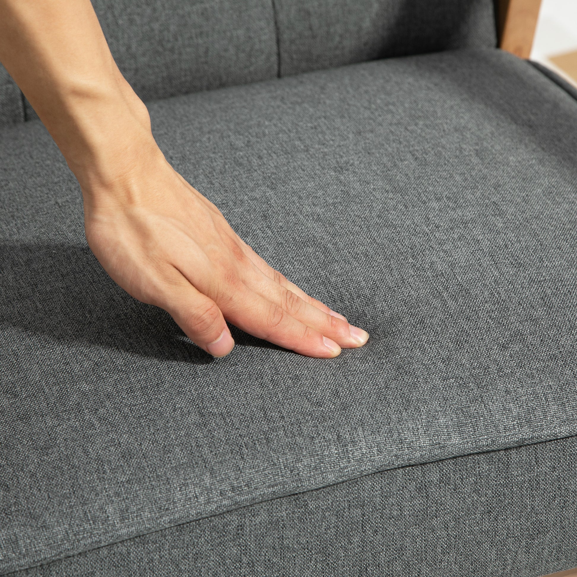 Modern Grey Linen Fabric Button Tufted Accent Chair Solid Wood Frame