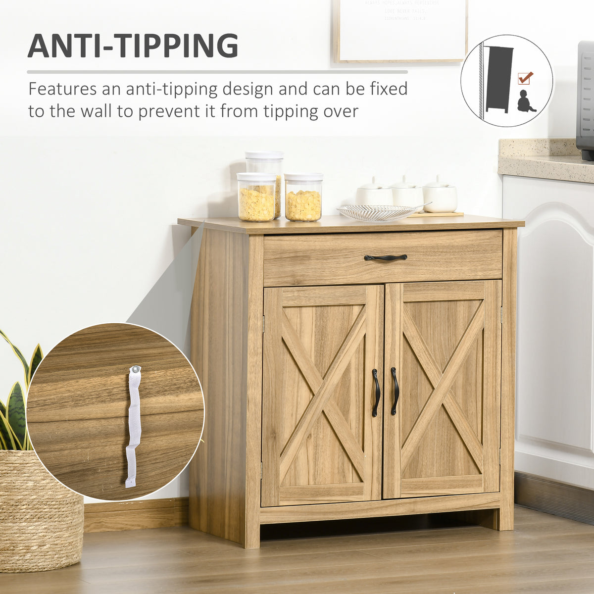 Farmhouse Sideboard Buffet Cabinet with Barn Doors – 32"W x 32"H, Natural