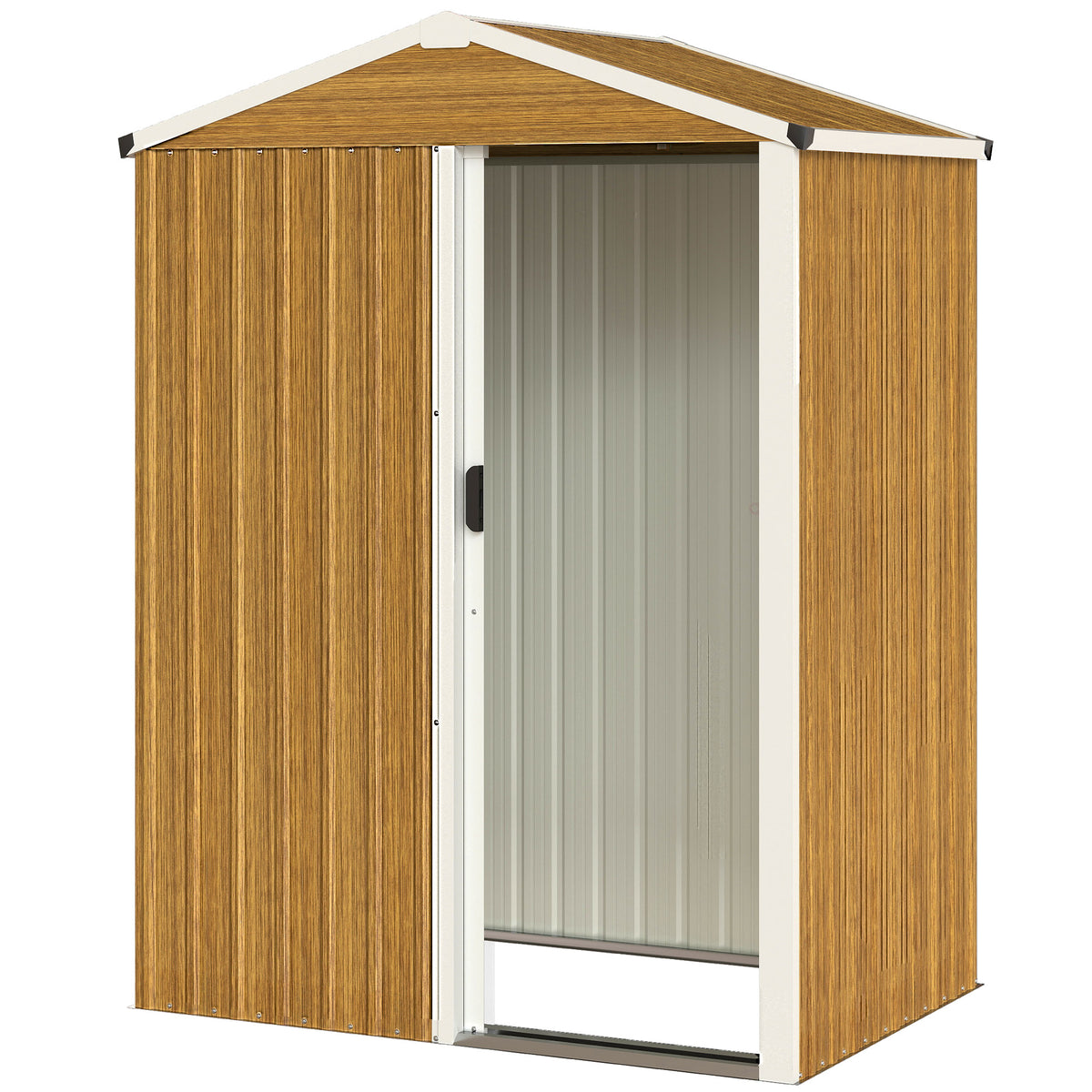 4.5 x 3ft Outdoor Storage Shed, Waterproof Metal Garden Shed with Lockable Door for Backyard, Patio, Lawn – Wood Grain