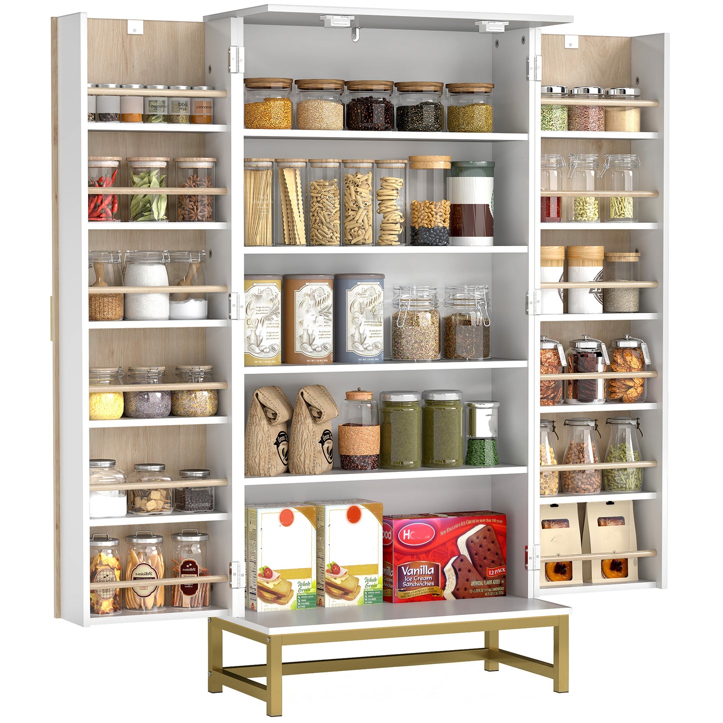 HOMCOM Kitchen Pantry Cabinet Freestanding 12 Door Shelves White