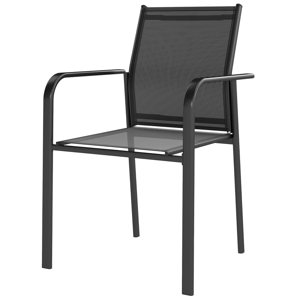 Stackable Patio Chairs Set of 4, Outdoor Dining Chairs with 20" Deep Seat, All Weather Breathable Mesh, Armrests – Black
