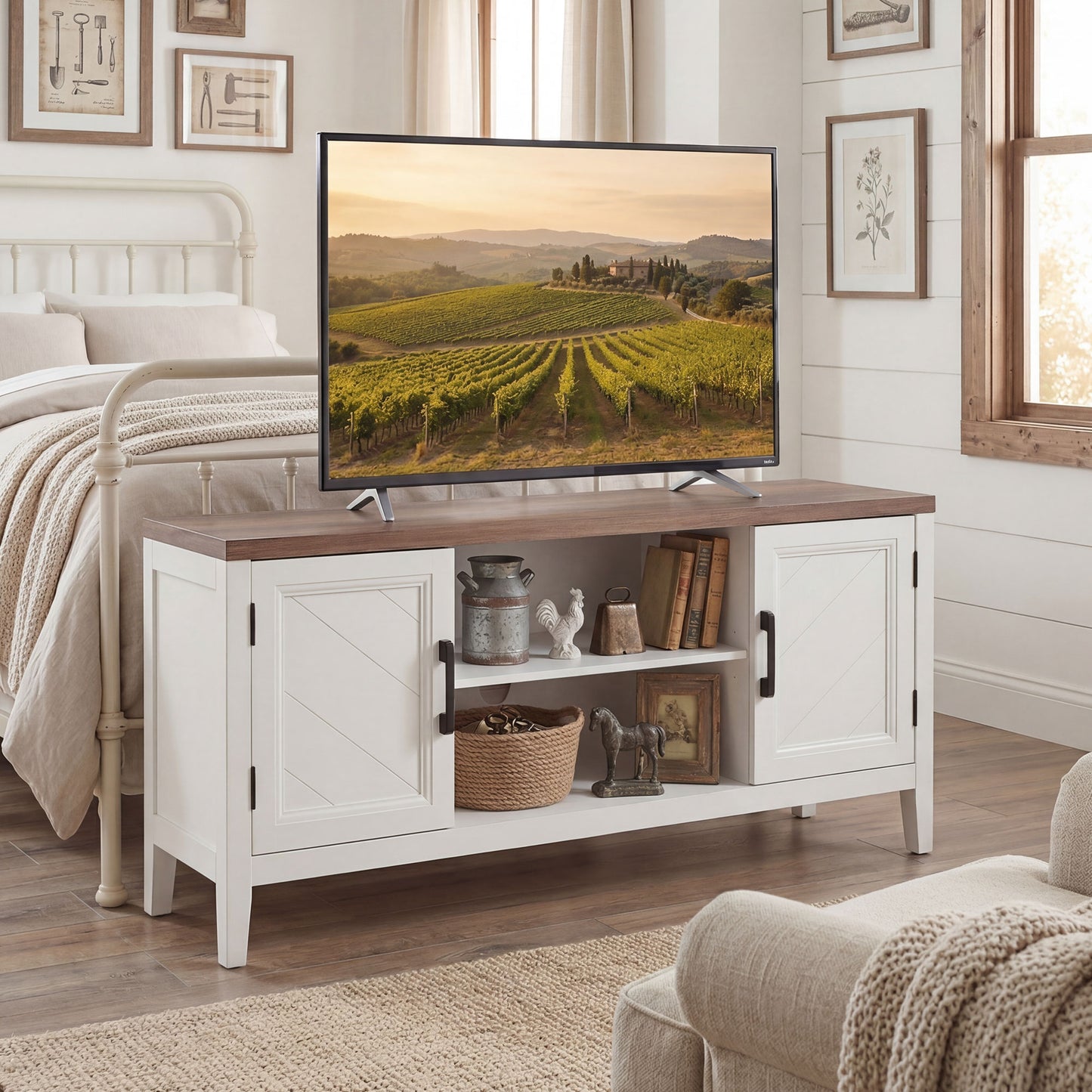 HOMCOM TV Stand Entertainment Center White Brown 55-Inch