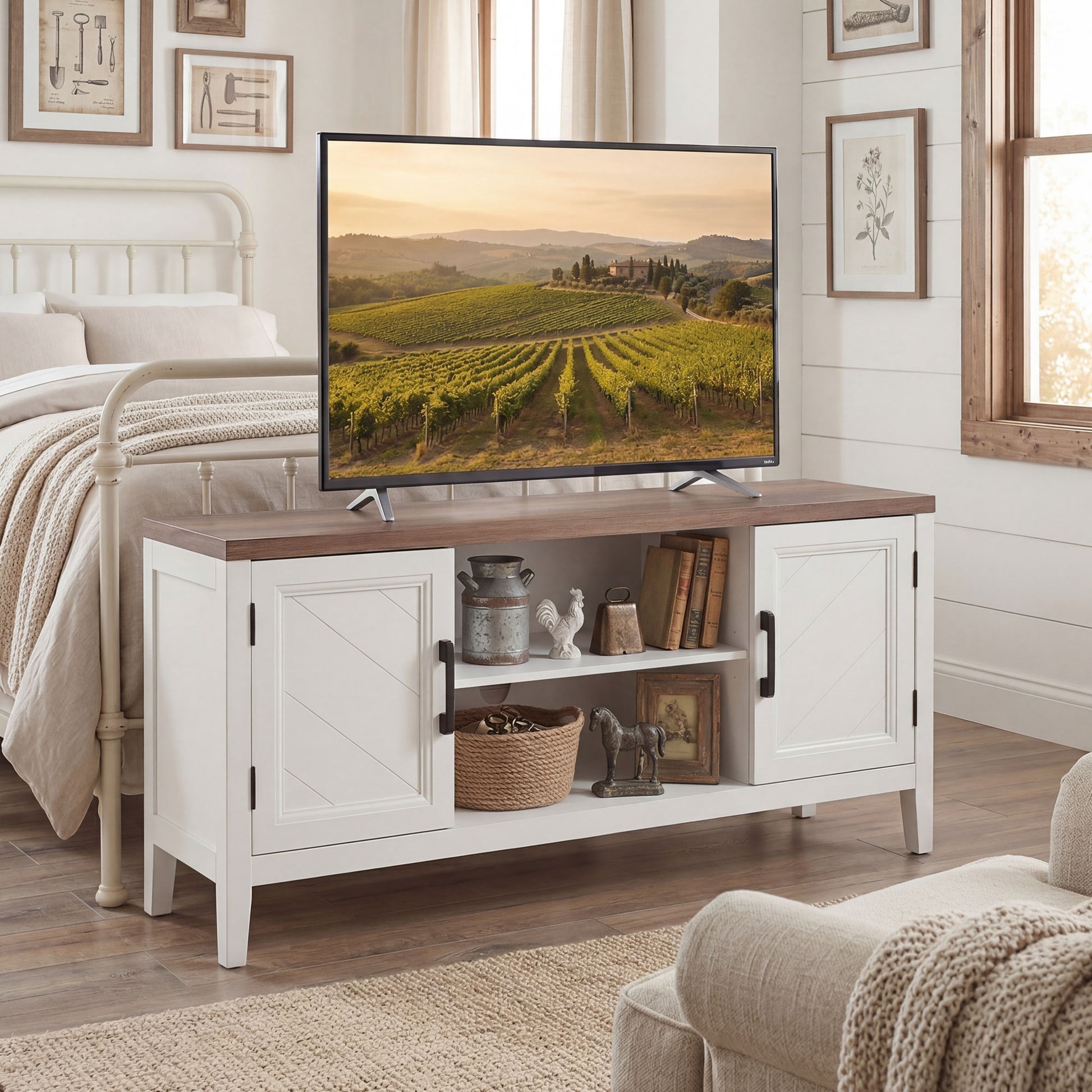 HOMCOM TV Stand Entertainment Center White Brown 55-Inch