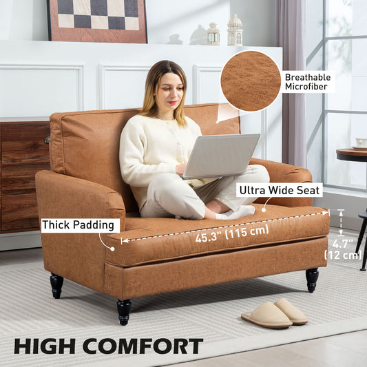 HOMCOM Modern Microfiber Accent Armchair, Wide Comfy Seat & Turned Legs, Brown