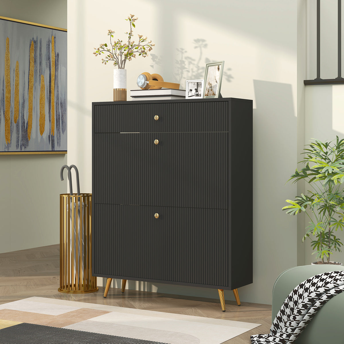 Narrow Shoe Storage Cabinet with Wave-like Panels – 32"W x 40"H