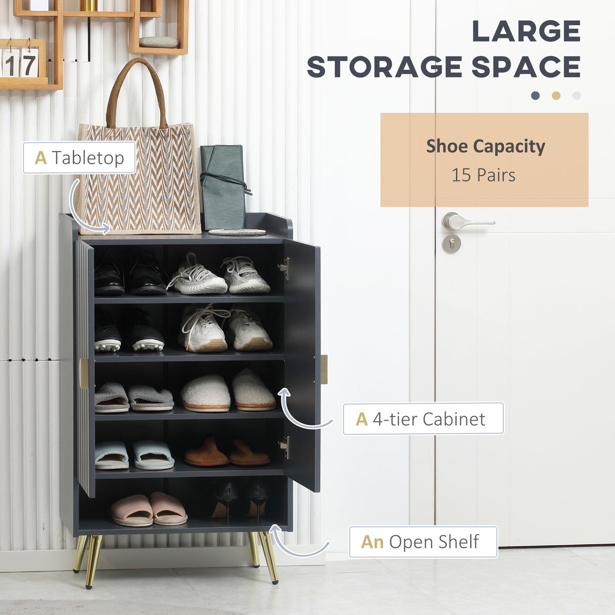 Entryway Shoe Cabinet with Open Shelves – 24"W x 39"H