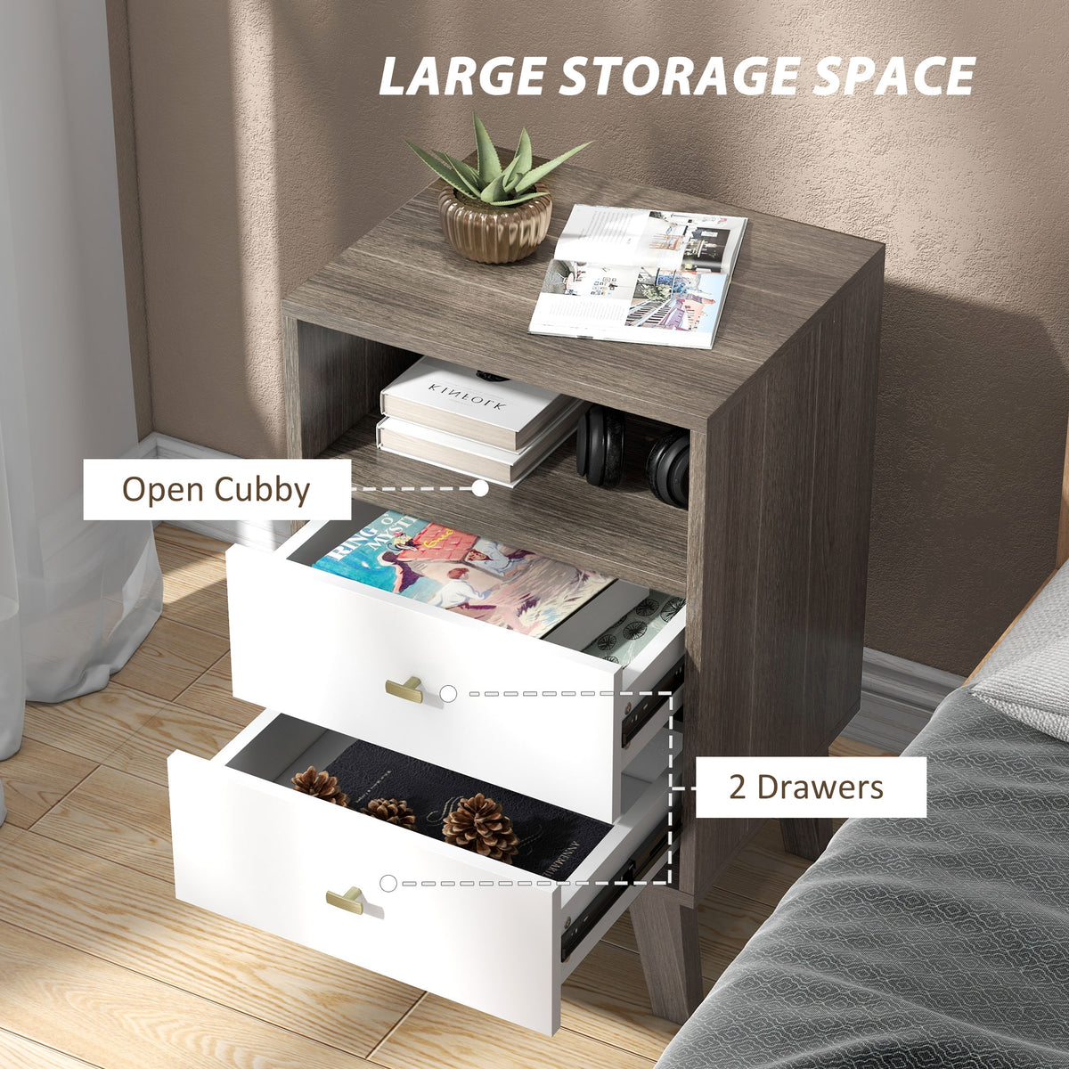 Nightstands with 2 Drawers and Open Storage, Set of 2 – 16"W x 25"H