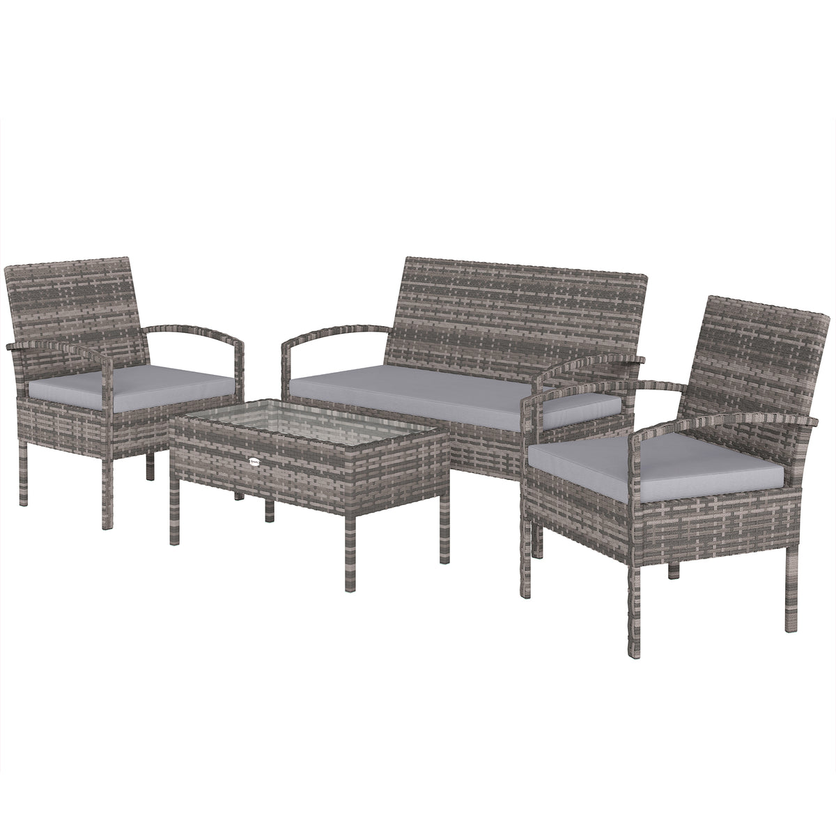 4 Pieces Patio Furniture Set with A Loveseat, Two Armchairs and A Coffee Table, Outdoor Conversation Set – Light Grey
