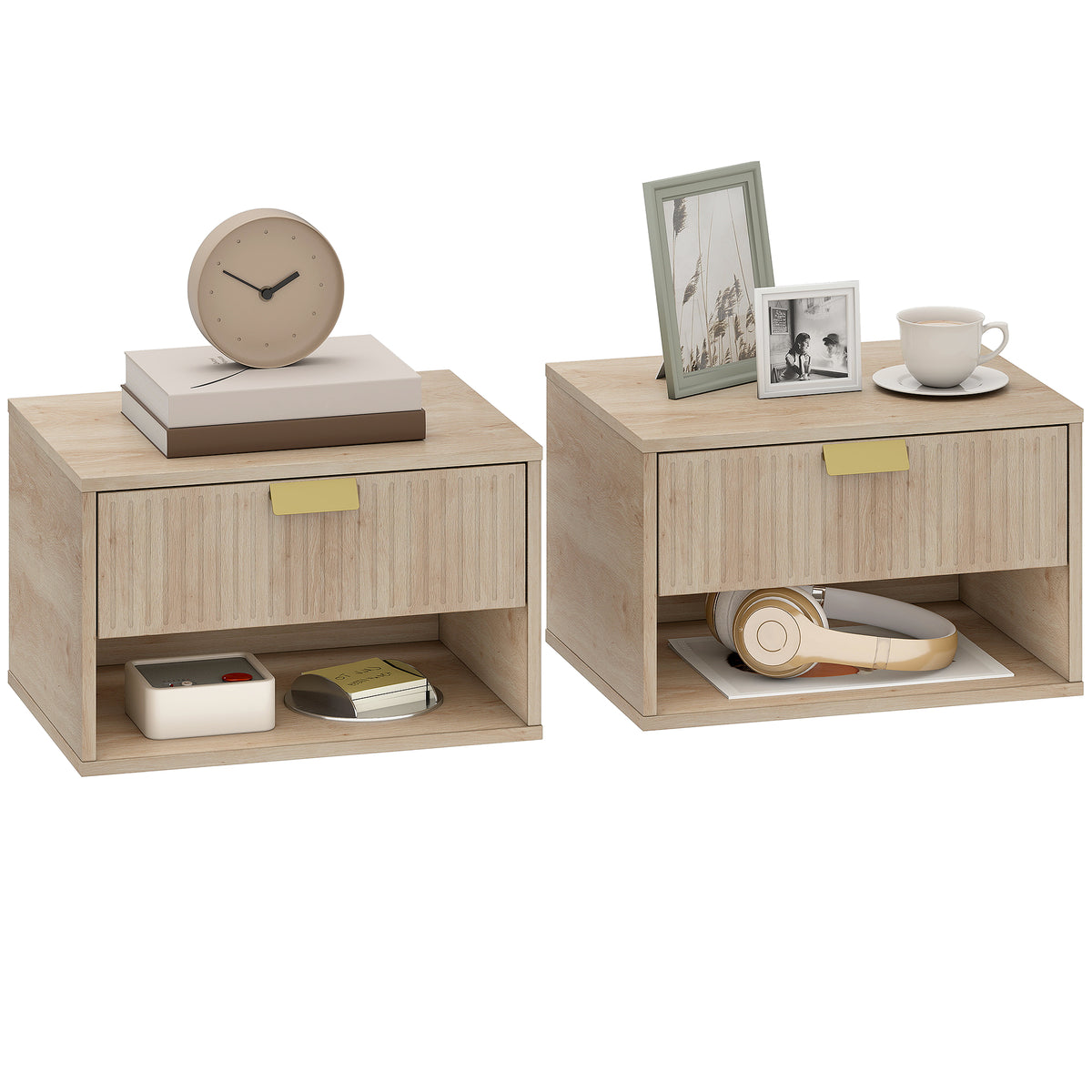 Floating Nightstands with Fluted Drawer, Set of 2 – 16"W x 10"H