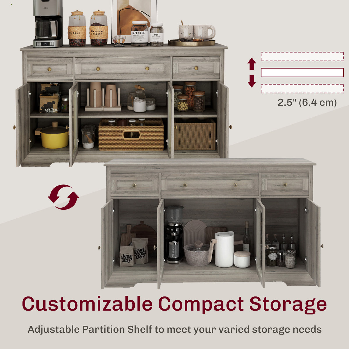 Sideboard Buffet Cabinet with Storage – 55"W x 32"H