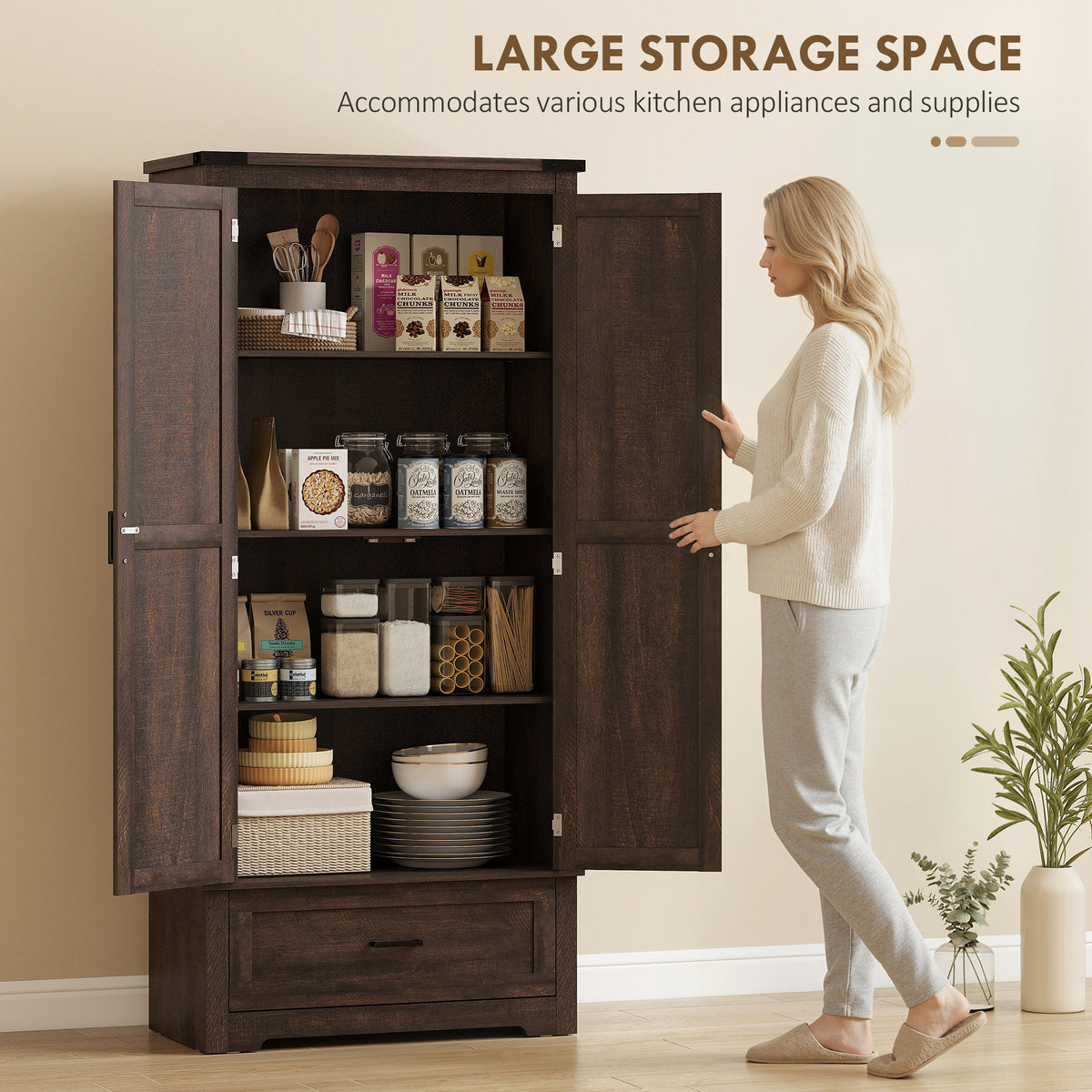 Tall Farmhouse Kitchen Pantry Cabinet with 2 Doors – 31"W x 69"H