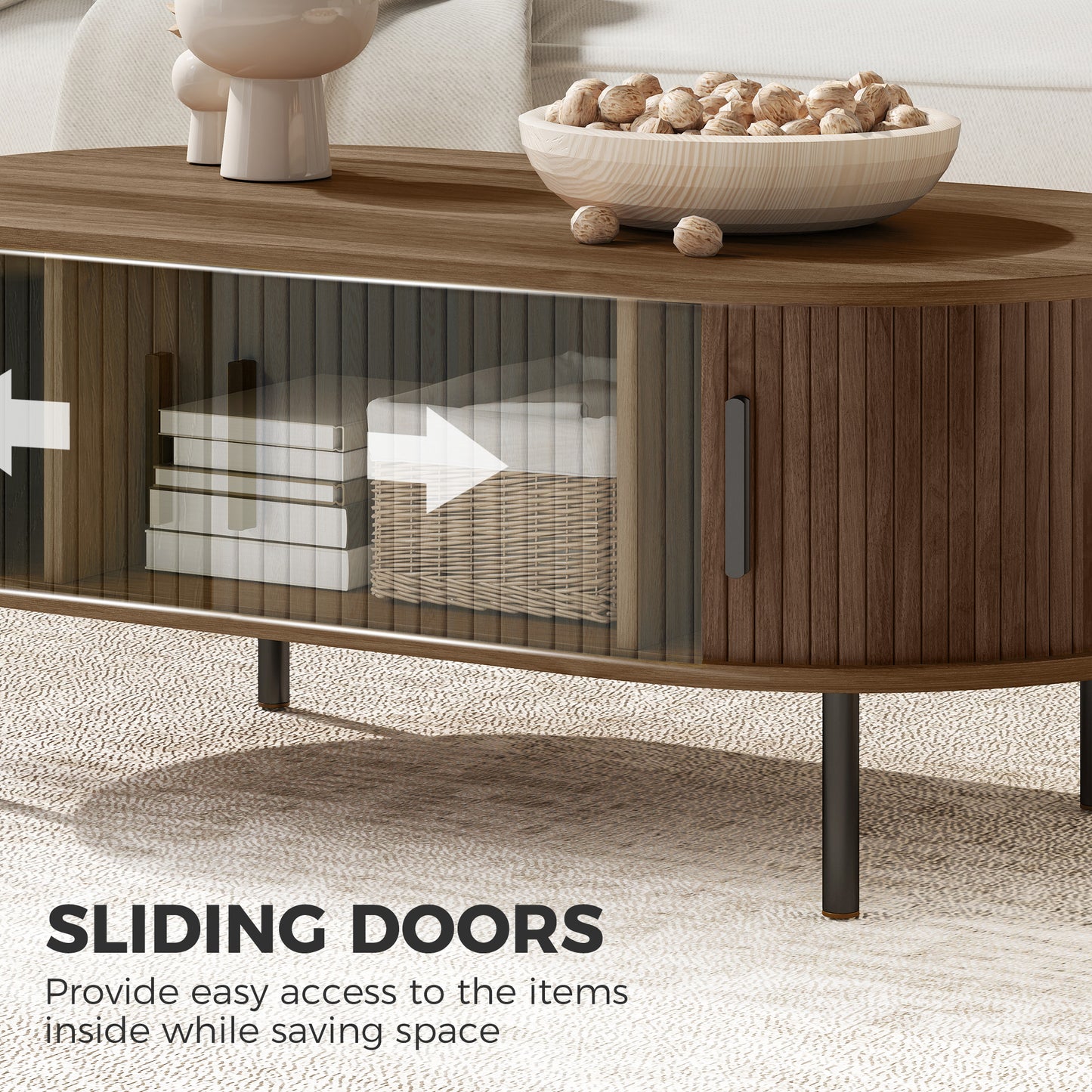 HOMCOM Coffee Table With Sliding Tambour Doors And Storage Center, 39" Brown