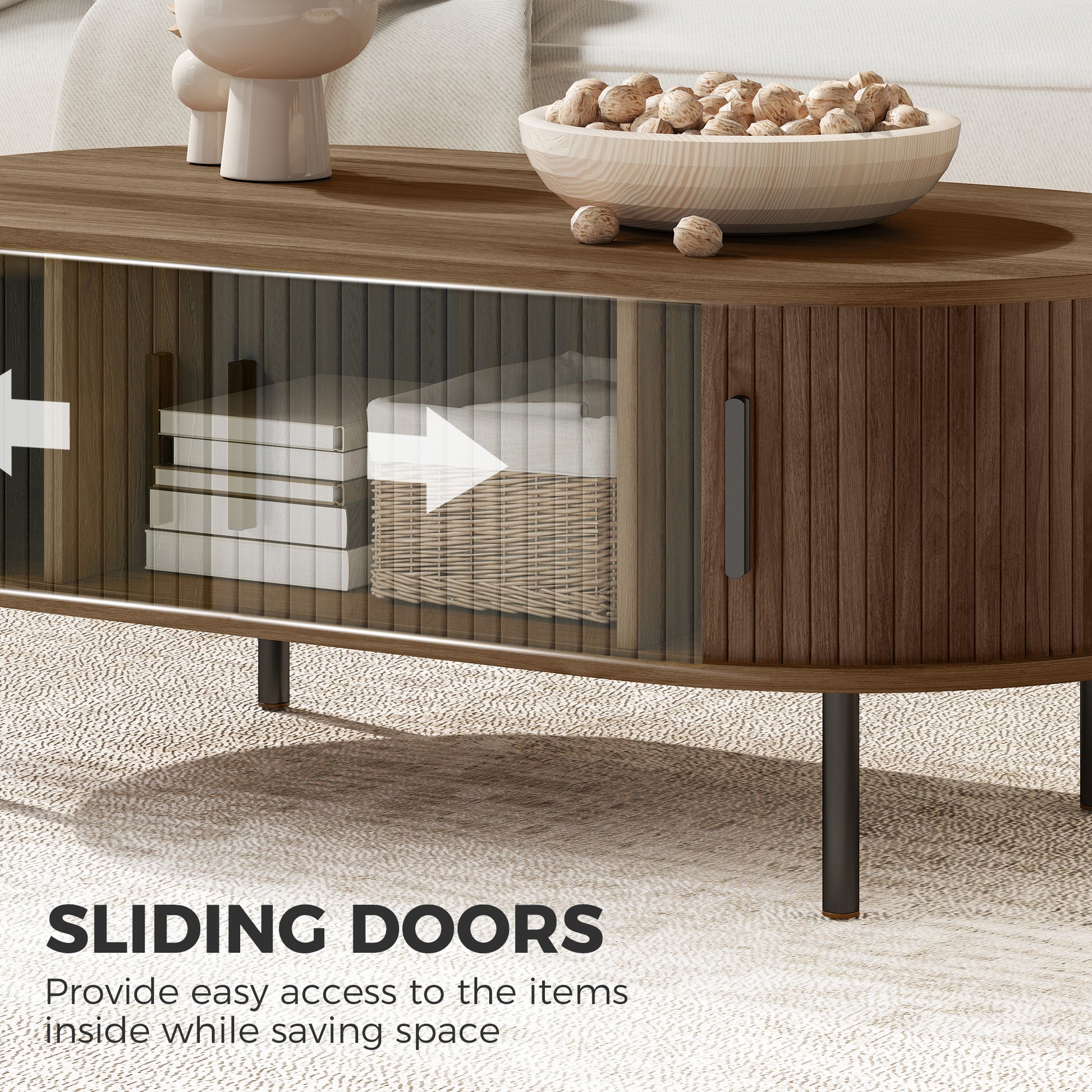 HOMCOM Coffee Table With Sliding Tambour Doors And Storage Center, 39" Brown