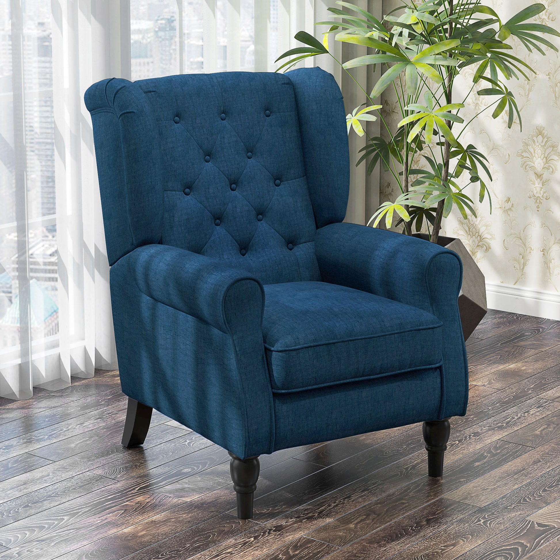 HOMCOM Blue Button Tufted Wingback Accent Chair, Rolled Arms, Padded Seat